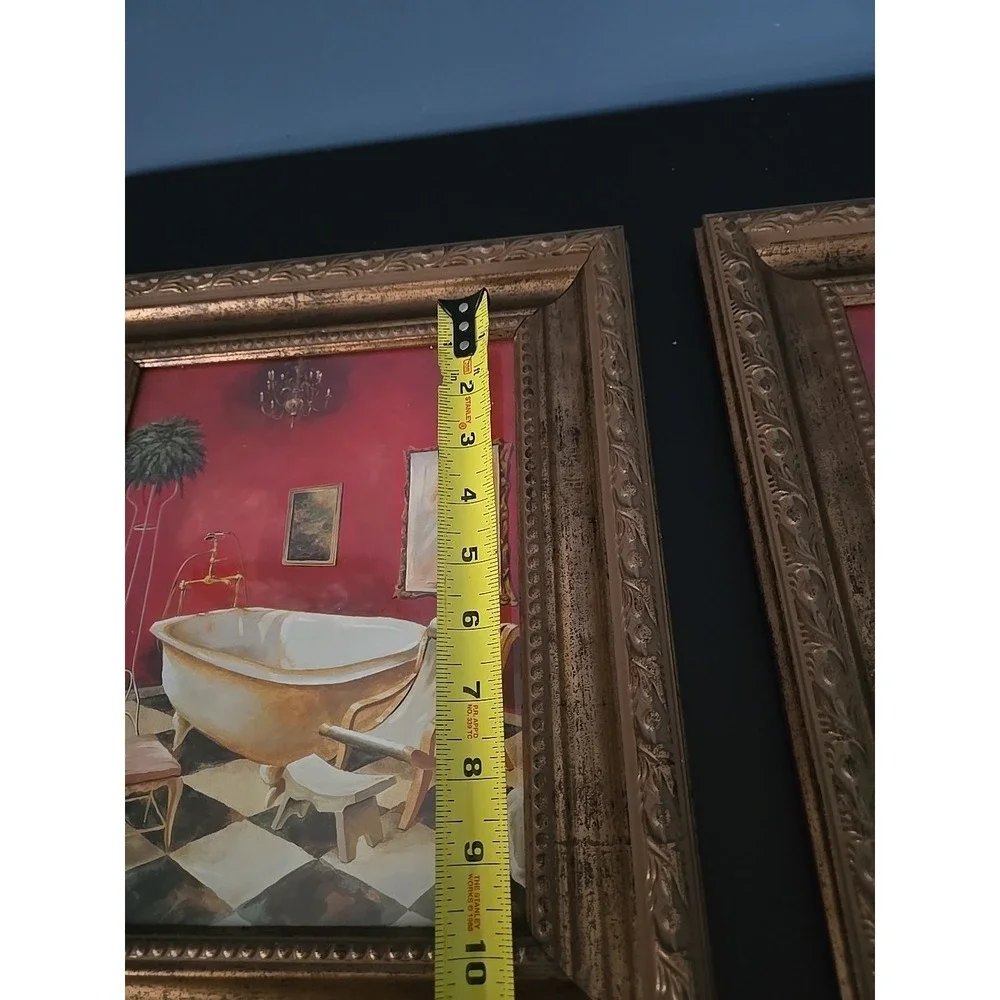 Vtg Bathroom Framed Pictures Tub and Sink Set of 2 Ornate Wall Art Gallery